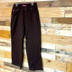 Woman Within size 12W brown natural fit straight leg cotton double button pants